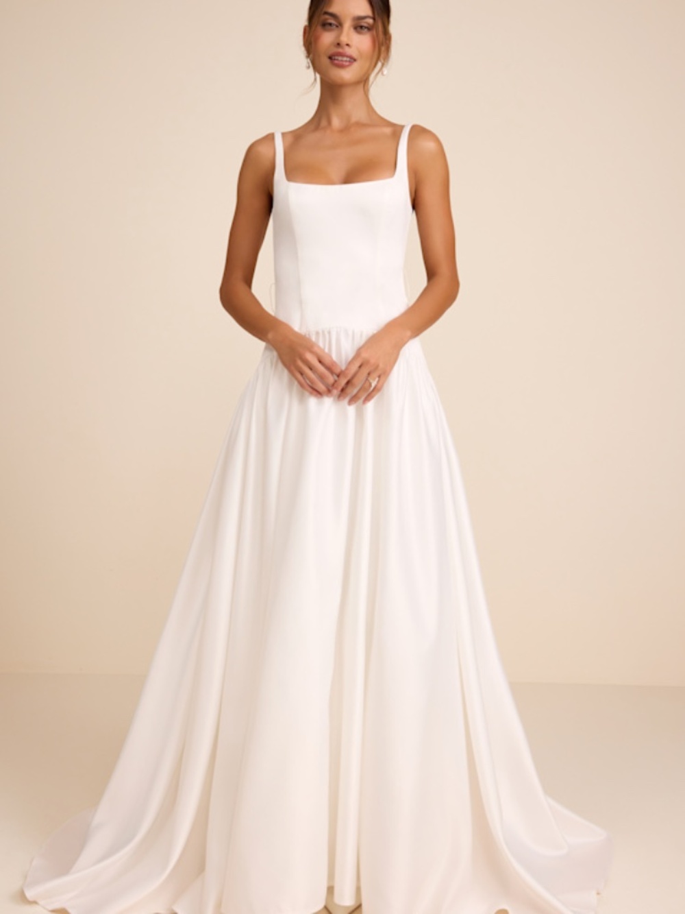 Lulus Ellington White Satin Belted Drop Waist Maxi Dress - Size S